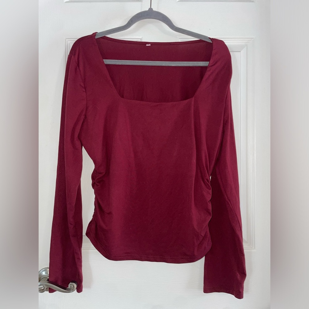 Source Unknown Burgundy Square-Neck Long Sleeve Top